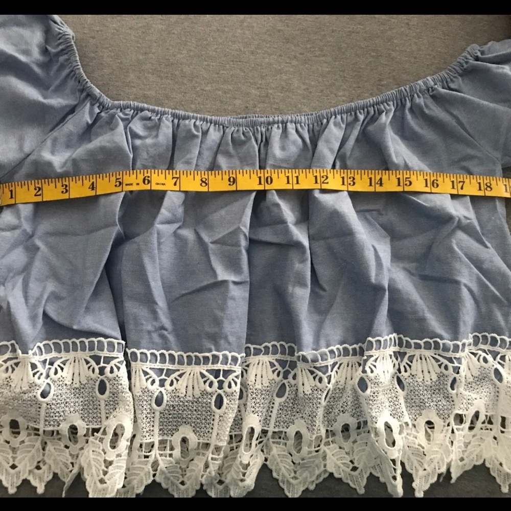 Beautiful Blue and White Trim Lace Crop Top western boho bohemian - Picture 5 of 5